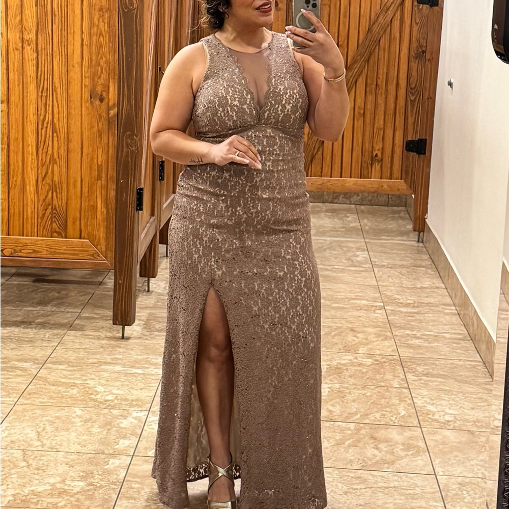 Night Way Collections Brown Lace Maxi Dress